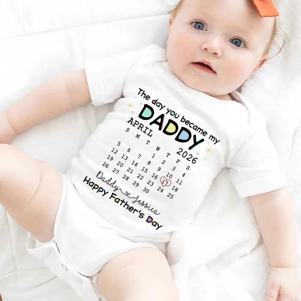 Short Sleeve Baby Onesie with Daddy Calendar Print, Unique Father's Day Gift for New Dad