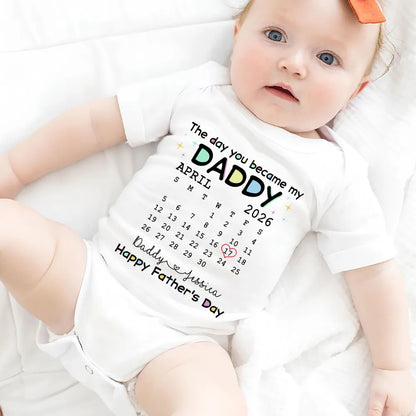 Short Sleeve Baby Onesie with Daddy Calendar Print, Unique Father's Day Gift for New Dad