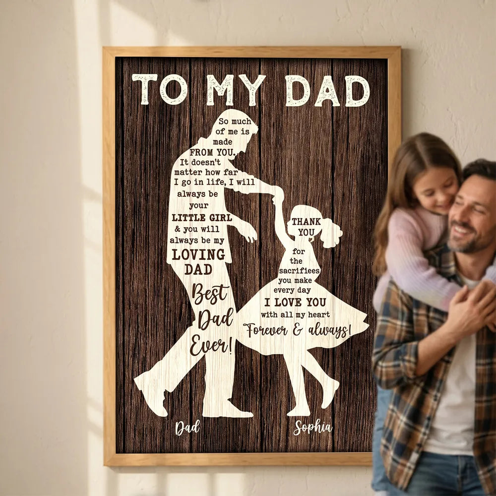 Personalized Father & Daughter Dancing Poster, Rustic Custom Wall Art, Unique Gift for Dad