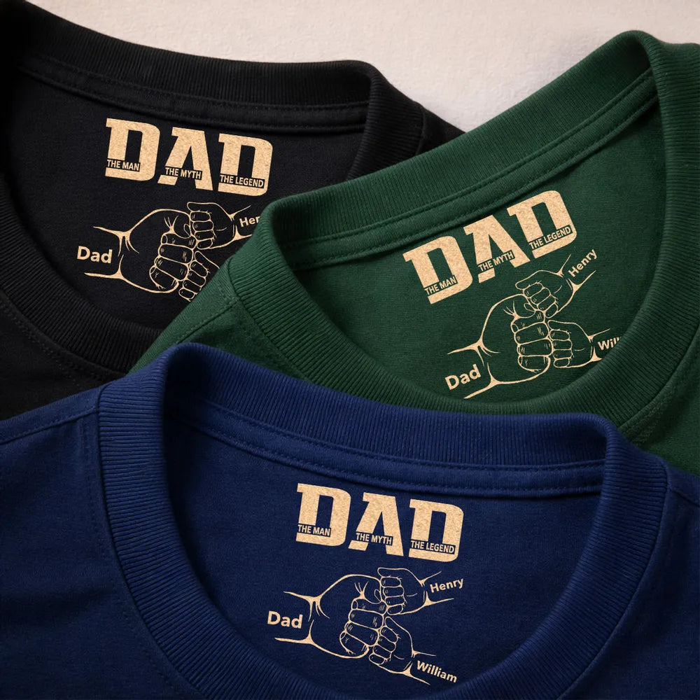 Dad The Man The Myth The Legend Classic Tee, Custom Family Gift With Heartwarming Fist Bump Design