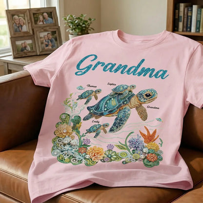 Personalized Grandma Sea Turtle Classic Tee, Sparkly Ocean Art, Unique Gift for Grandma for Mother's Day