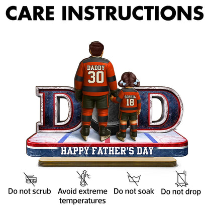 Personalized 2-Layer Wooden Plaque with Hockey Dad and Kid Holding Hands on the Rink - Unique Father's Day Gift