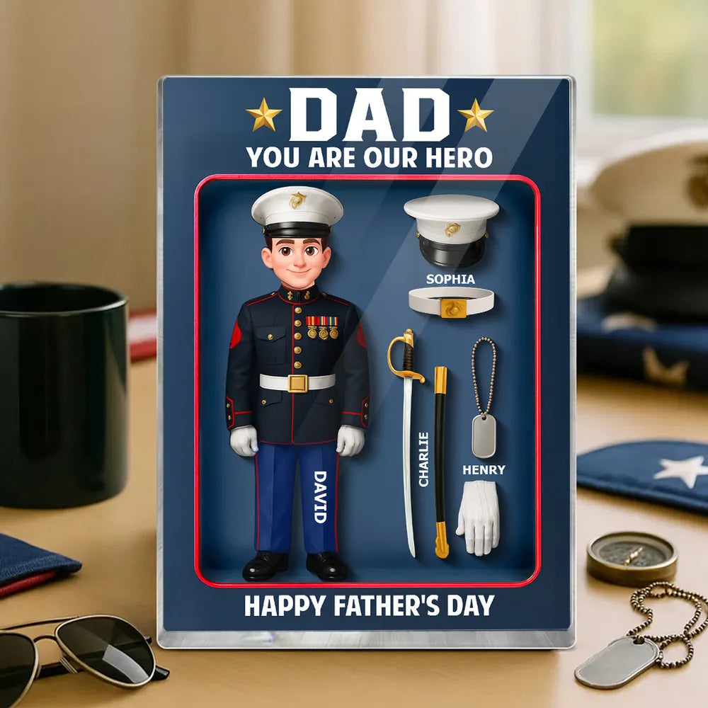 Personalized Rectangle Acrylic Block Plaque, Dad You Are Our Hero Marine Keepsake, Unique Father's Day Gift