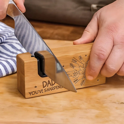 Custom Wooden Bottle Opener Sharpener with Hands Illustration, Creative Gift for Dad with Heart