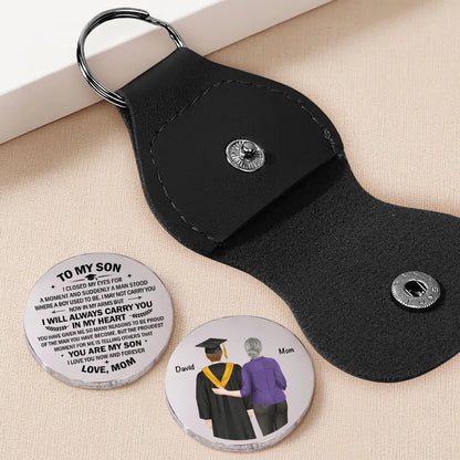 Pocket Hug Love Token for Son, Custom Graduation Keepsake & Creative Gift with Cap & Gown Art