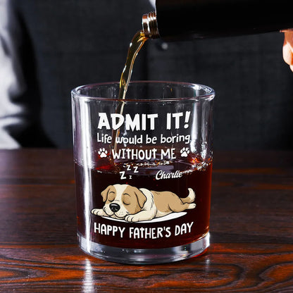 Personalized Dog Dad Whiskey Glass, Sleepy Pup Design, Unique Father's Day Gift for Dad