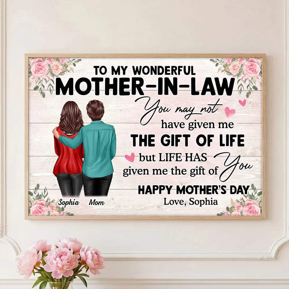 To My Wonderful Mother-In-Law Poster, Personalized Heartwarming Quote Wall Decor, Meaningful Gift from Daughter-in-Law
