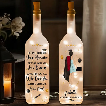 Unique Personalized Bottle Lamp, Standing Graduate Design, Warm Glow Gift for Her Graduation