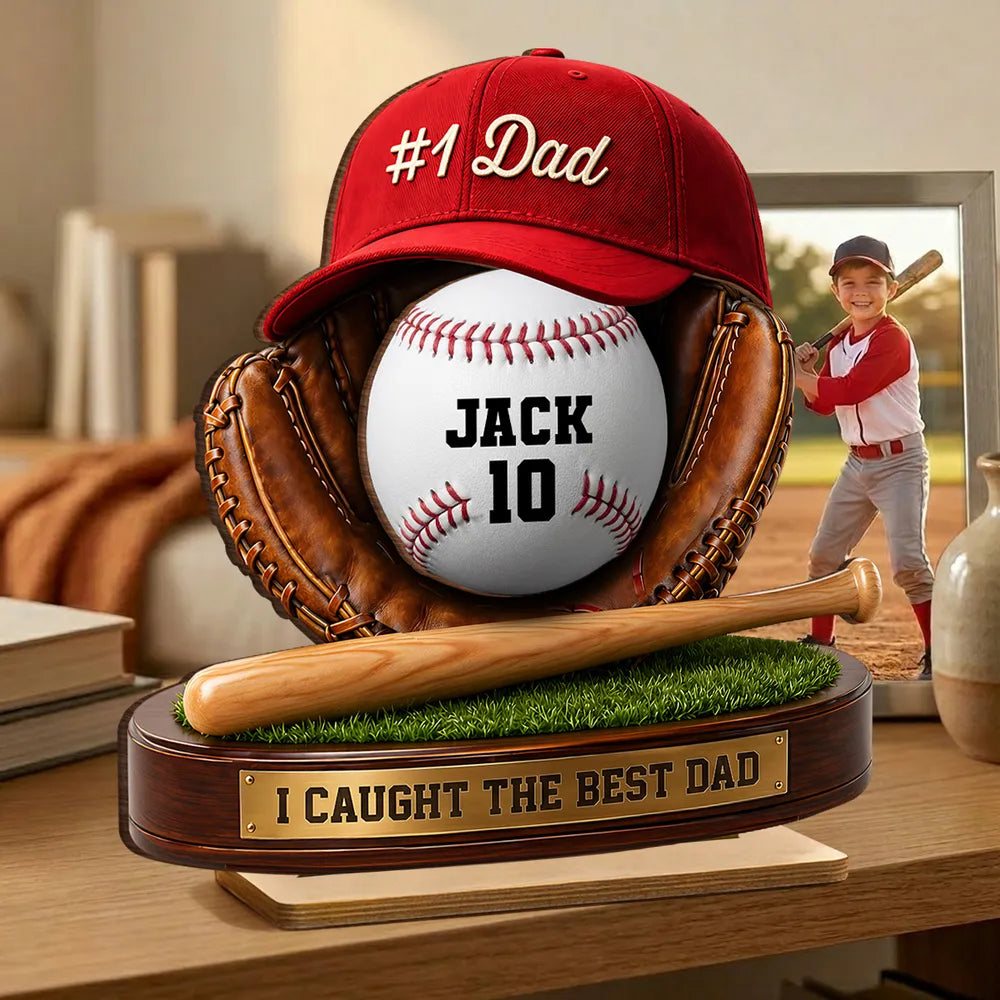 Baseball Dad 2-Layer Wooden Plaque, Custom Family Keepsake with We Caught the Best Dad, Creative Gift