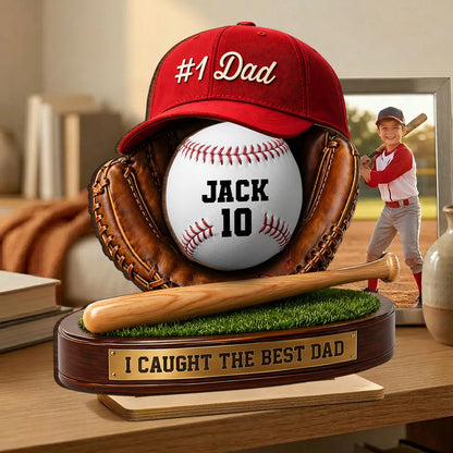Baseball Dad 2-Layer Wooden Plaque, Custom Family Keepsake with We Caught the Best Dad, Creative Gift