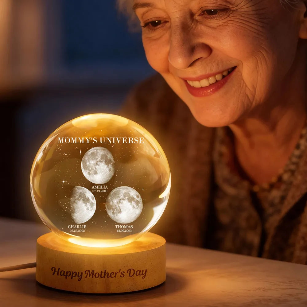 Personalized Globe Lamp Moon Phase Night Light for Mom - Mommy's Universe Starry Glow, Unique Mother's Day Gift