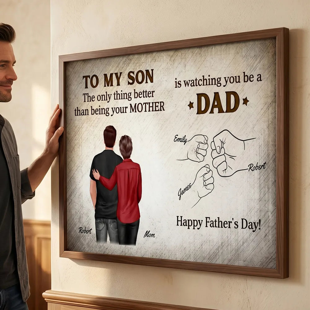 Custom Poster Watching You Be a Dad, Vintage Fist Bump Family Wall Art, Creative Gift for Son