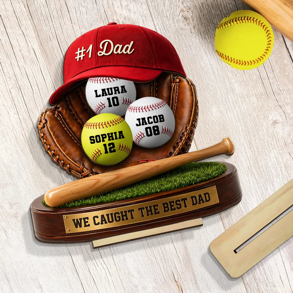 Baseball Dad 2-Layer Wooden Plaque, Custom Family Keepsake with We Caught the Best Dad, Creative Gift
