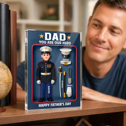 Personalized Rectangle Acrylic Block Plaque, Dad You Are Our Hero Marine Keepsake, Unique Father's Day Gift