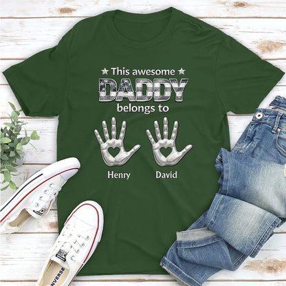 Grandpa Belongs To Us Classic Tee, Custom Heart Handprints, Creative Gift For Grandpa