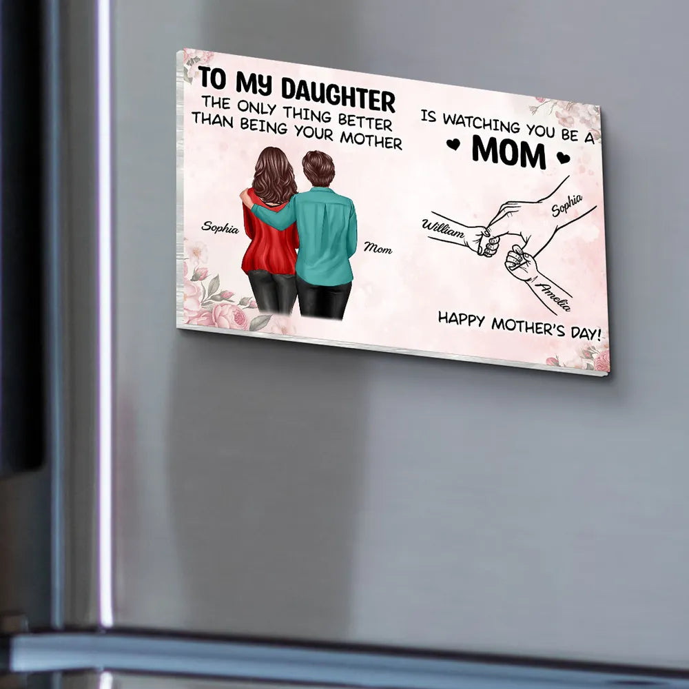 Personalized Acrylic Fridge Magnet, Mother and Daughter Hugging Art, Sweet Mother's Day Gift Idea