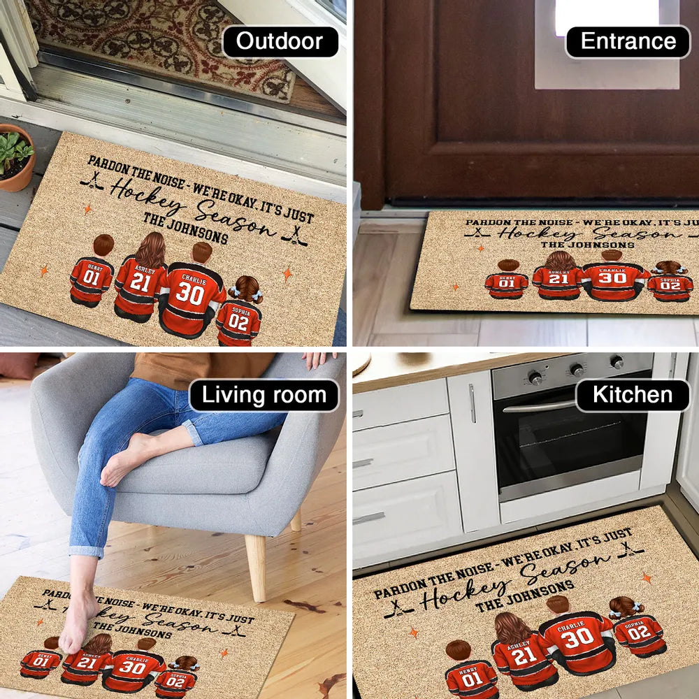 Pardon The Noise It's Just Hockey Season Personalized Standard Doormat, Cozy Home Decor And Housewarming Gift