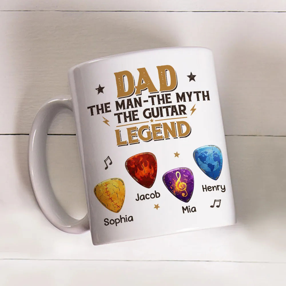 Personalized Ceramic Mug for Dad - The Man The Myth The Guitar Legend, Unique Funny Gift for Guitar Lovers