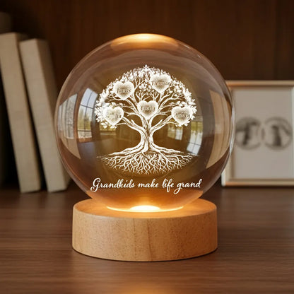 Personalized Globe Lamp with Heart Tree of Life and Love Grows Here, Unique Gift for Grandma and Family