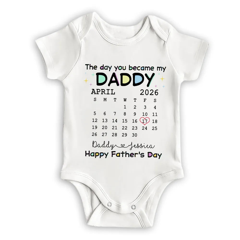 Short Sleeve Baby Onesie with Daddy Calendar Print, Unique Father's Day Gift for New Dad