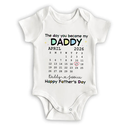 Short Sleeve Baby Onesie with Daddy Calendar Print, Unique Father's Day Gift for New Dad
