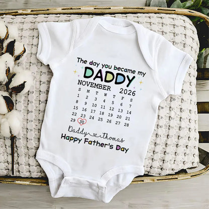 Short Sleeve Baby Onesie with Daddy Calendar Print, Unique Father's Day Gift for New Dad