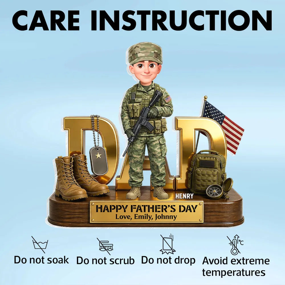 Personalized Shaped Acrylic Block Plaque Army Dad with US Flag & Gear, Father's Day Desk Decor, Unique Gift for Dad