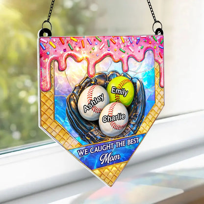 Personalized Acrylic Suncatcher Ornament Baseball Glove Design Window Decor - Unique Mother's Day Gift for Mom
