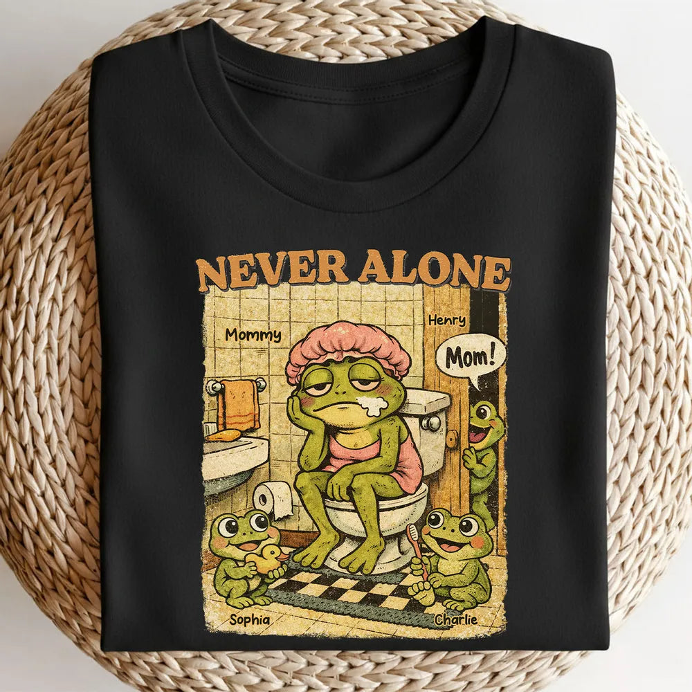 Personalized Never Alone Frog Mom Classic Tee, Funny Retro Bathroom Cartoon, Unique Gift for Mom