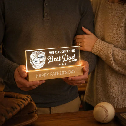 Personalized Block LED Light Plaque, Baseball Glove Best Dad Design, Warm Unique Gift for Dad