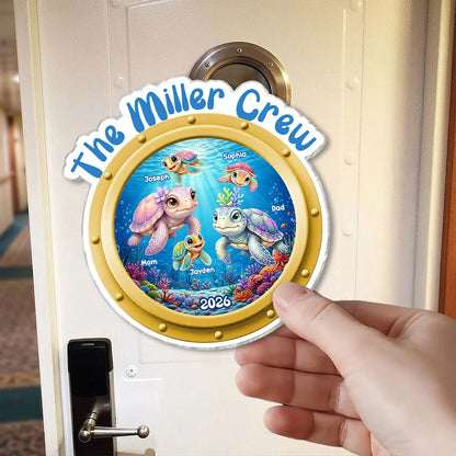 Personalized Family Cruise Acrylic Magnet, Cute Sea Turtle Porthole Door Decor, Unique Gift for Families