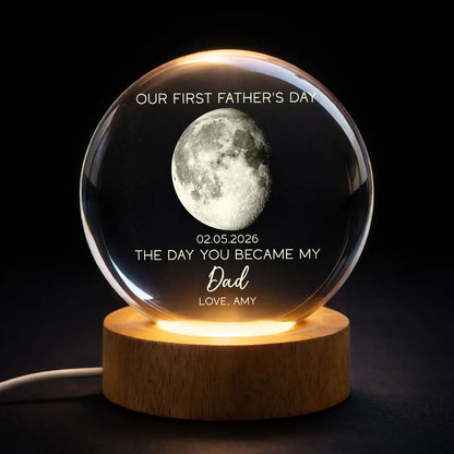 The Day You Became My Dad Personalized 1-Color K5 Globe Lamp, Warm Moon Night Light, Creative First Father's Day Gift