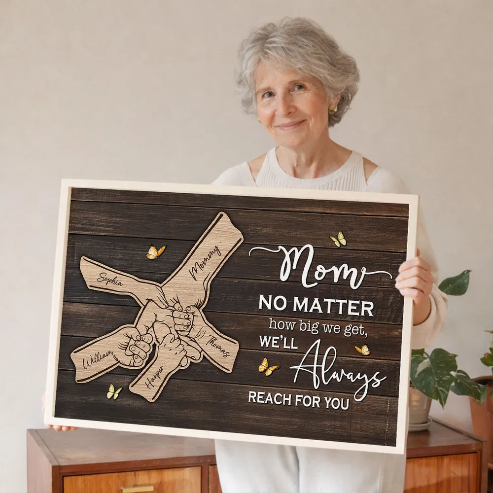 Mom We'll Always Reach For You Poster, Personalized Hand-Holding Design, Meaningful Gift for Mom