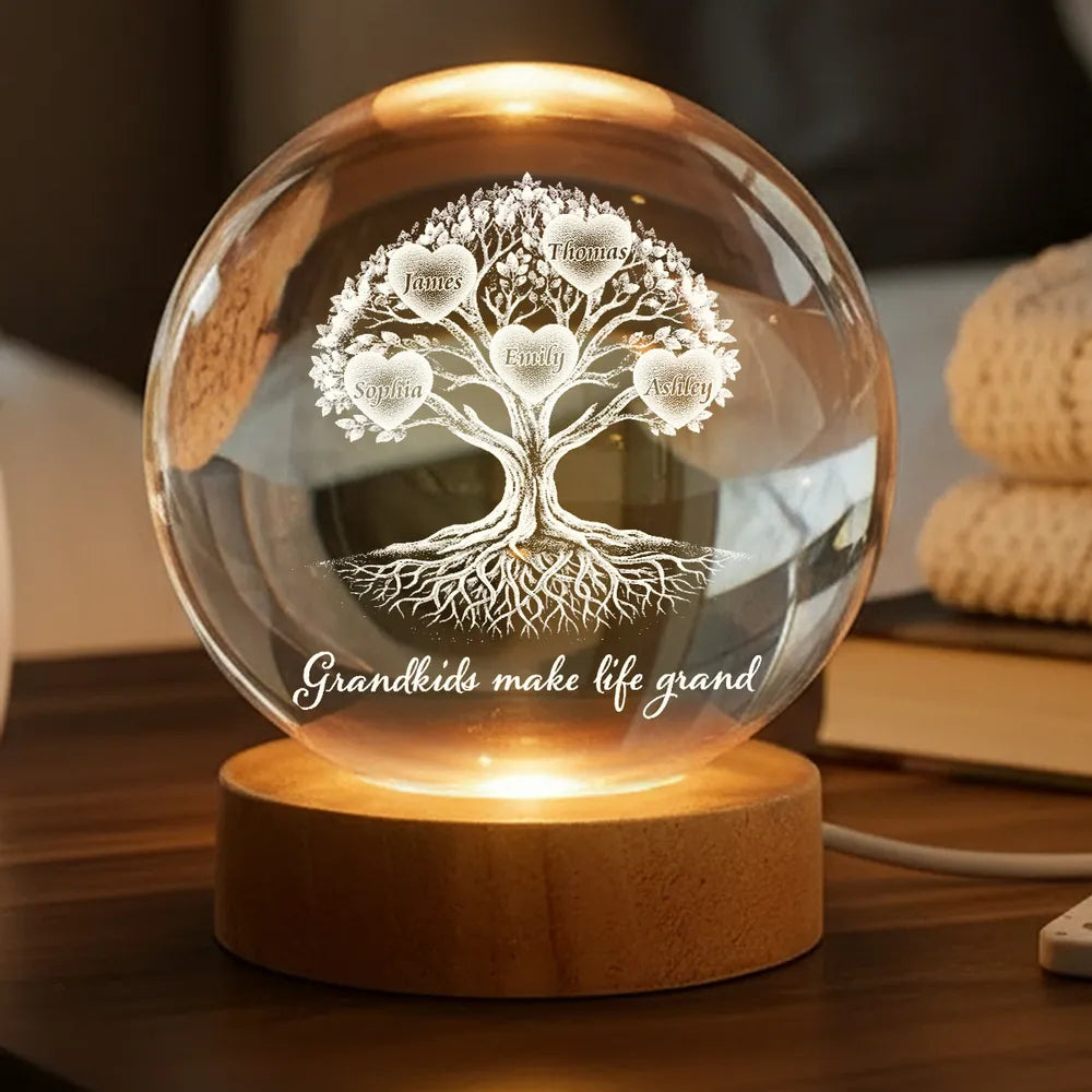 Personalized Globe Lamp with Heart Tree of Life and Love Grows Here, Unique Gift for Grandma and Family