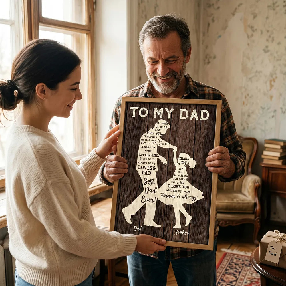 Personalized Father & Daughter Dancing Poster, Rustic Custom Wall Art, Unique Gift for Dad
