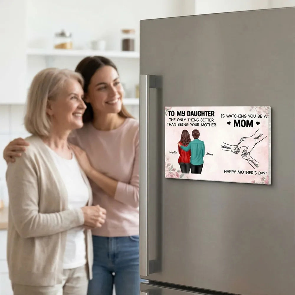 Personalized Acrylic Fridge Magnet, Mother and Daughter Hugging Art, Sweet Mother's Day Gift Idea