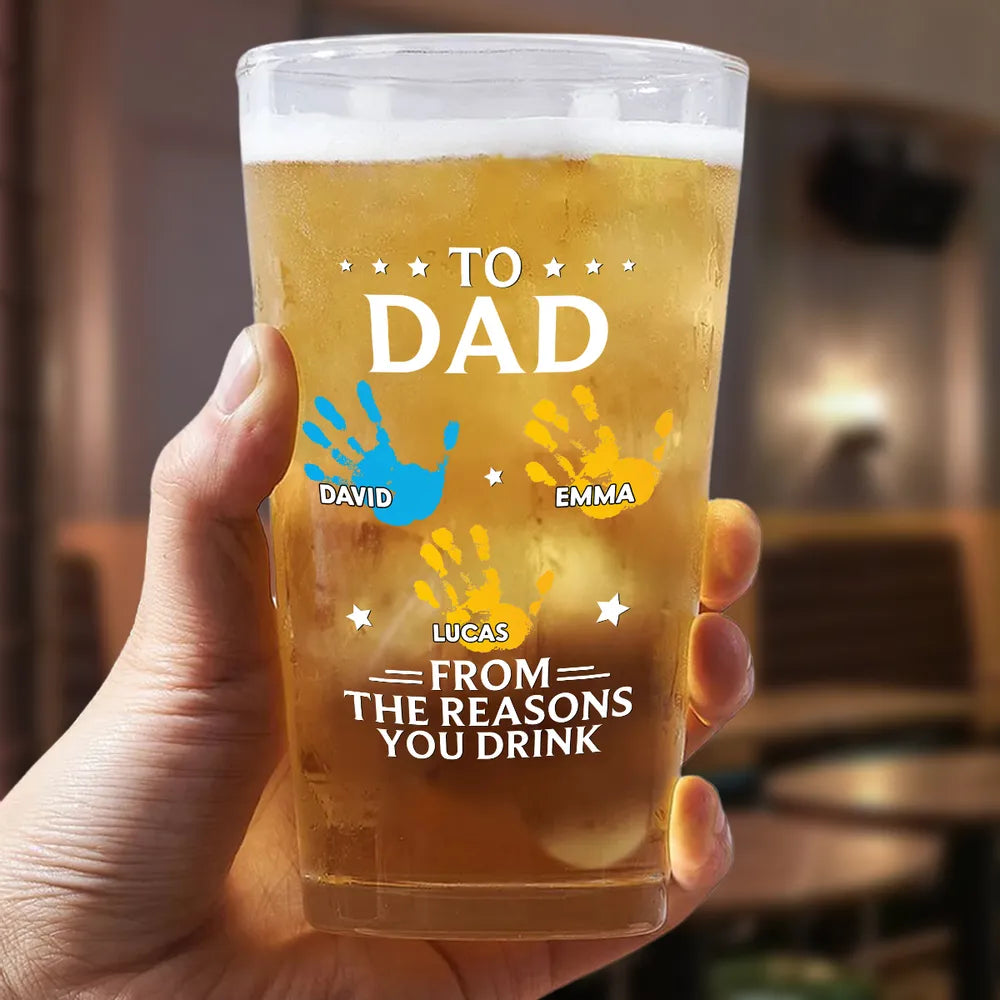 Beer Glass Personalized for Papa, From The Reasons You Drink Quote Style, Classy Custom Gift Idea for Father's Day
