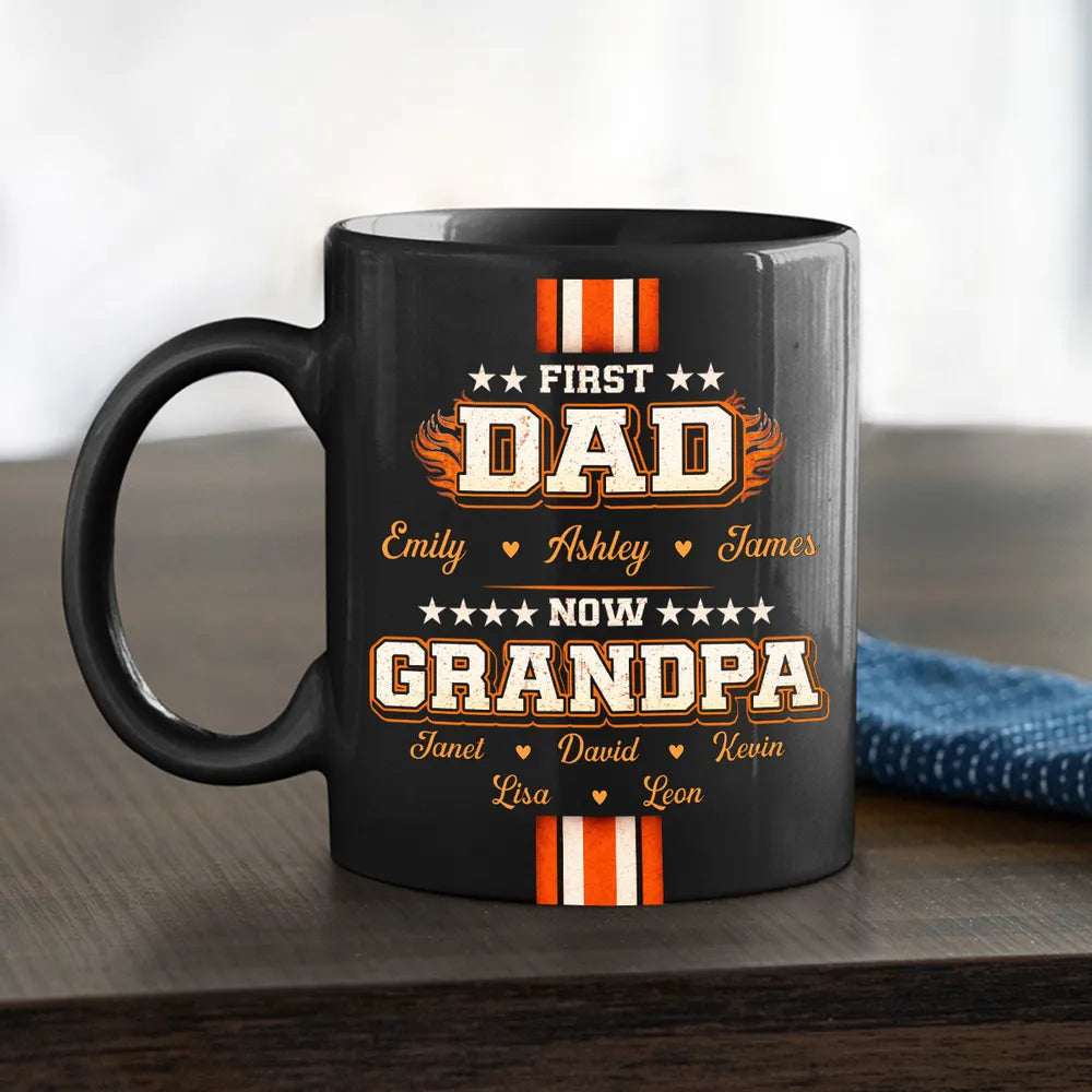 Personalized Full Color Mug First Dad Now Grandpa Bold Retro Style Unique Gift for Grandpa From the Grandkids