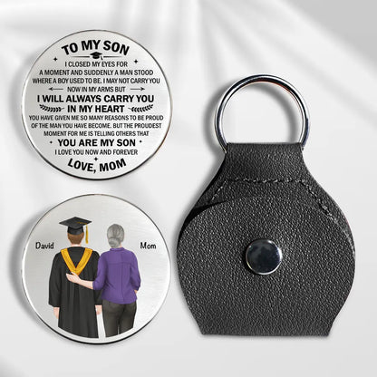 Pocket Hug Love Token for Son, Custom Graduation Keepsake & Creative Gift with Cap & Gown Art