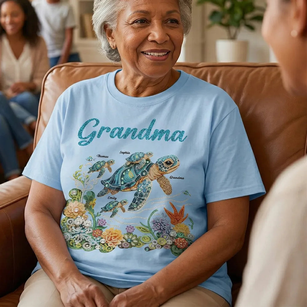 Personalized Grandma Sea Turtle Classic Tee, Sparkly Ocean Art, Unique Gift for Grandma for Mother's Day
