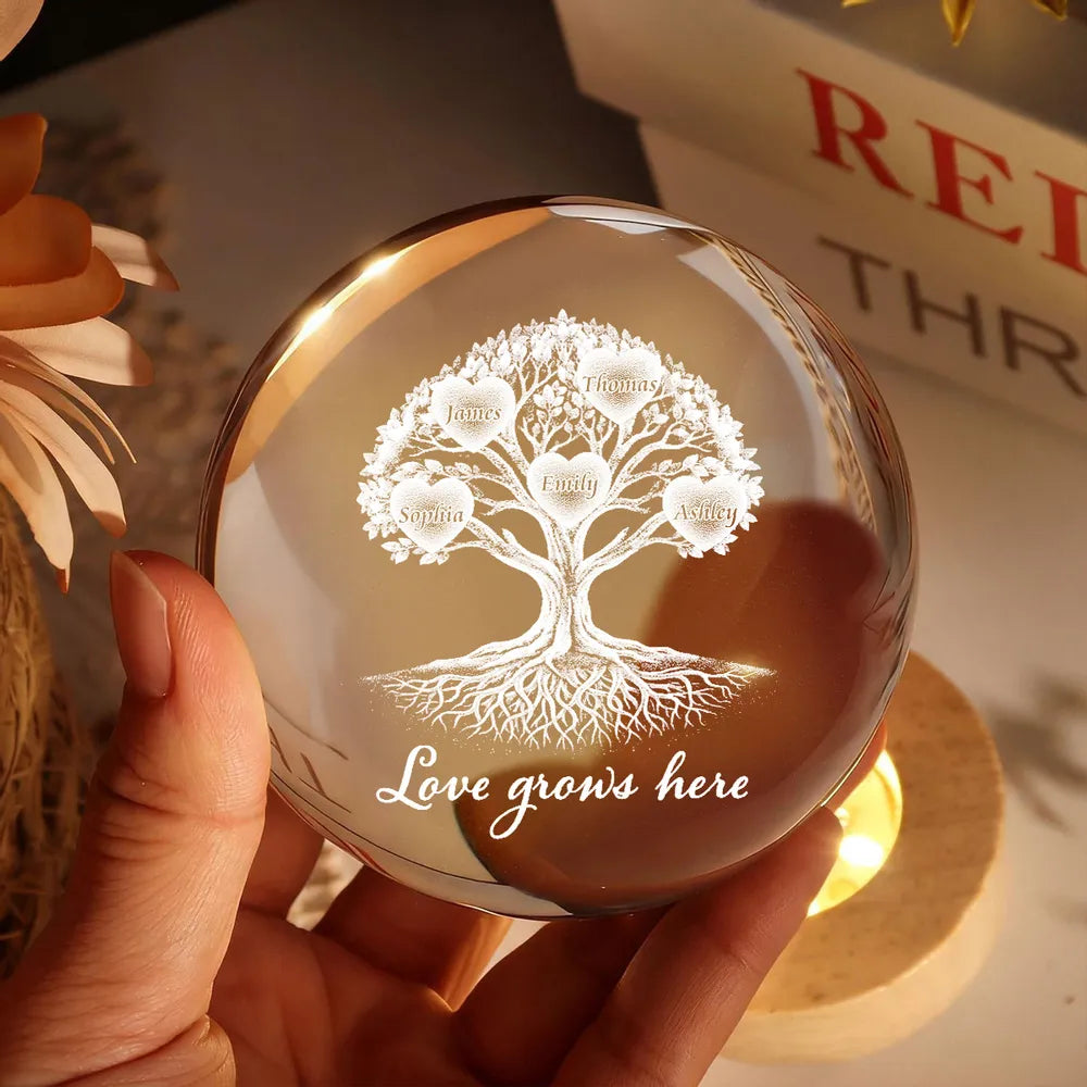 Personalized Globe Lamp with Heart Tree of Life and Love Grows Here, Unique Gift for Grandma and Family