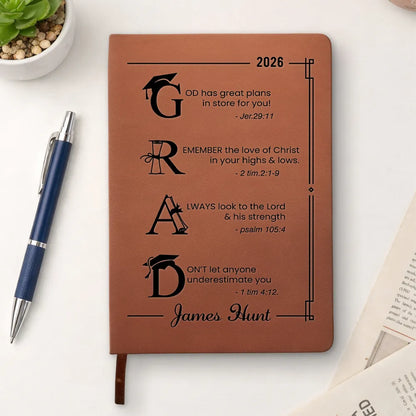 Personalized Leather Journal With Faith Graduation Design, Unique Gift for Graduate Encouragement