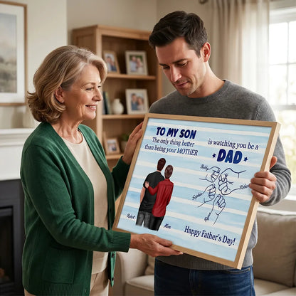Personalized Father's Day Poster For Son, Blue Stripe Mom & Son Wall Art, Unique Gift For Dad