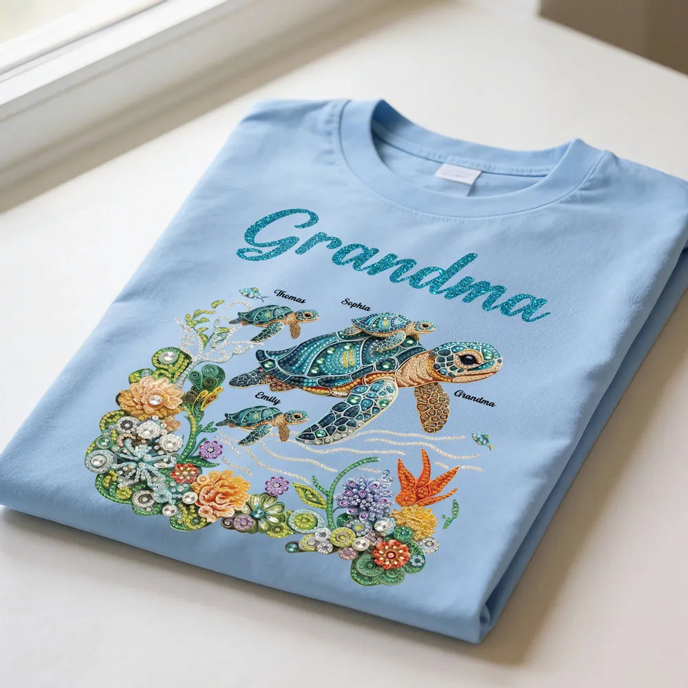 Personalized Grandma Sea Turtle Classic Tee, Sparkly Ocean Art, Unique Gift for Grandma for Mother's Day