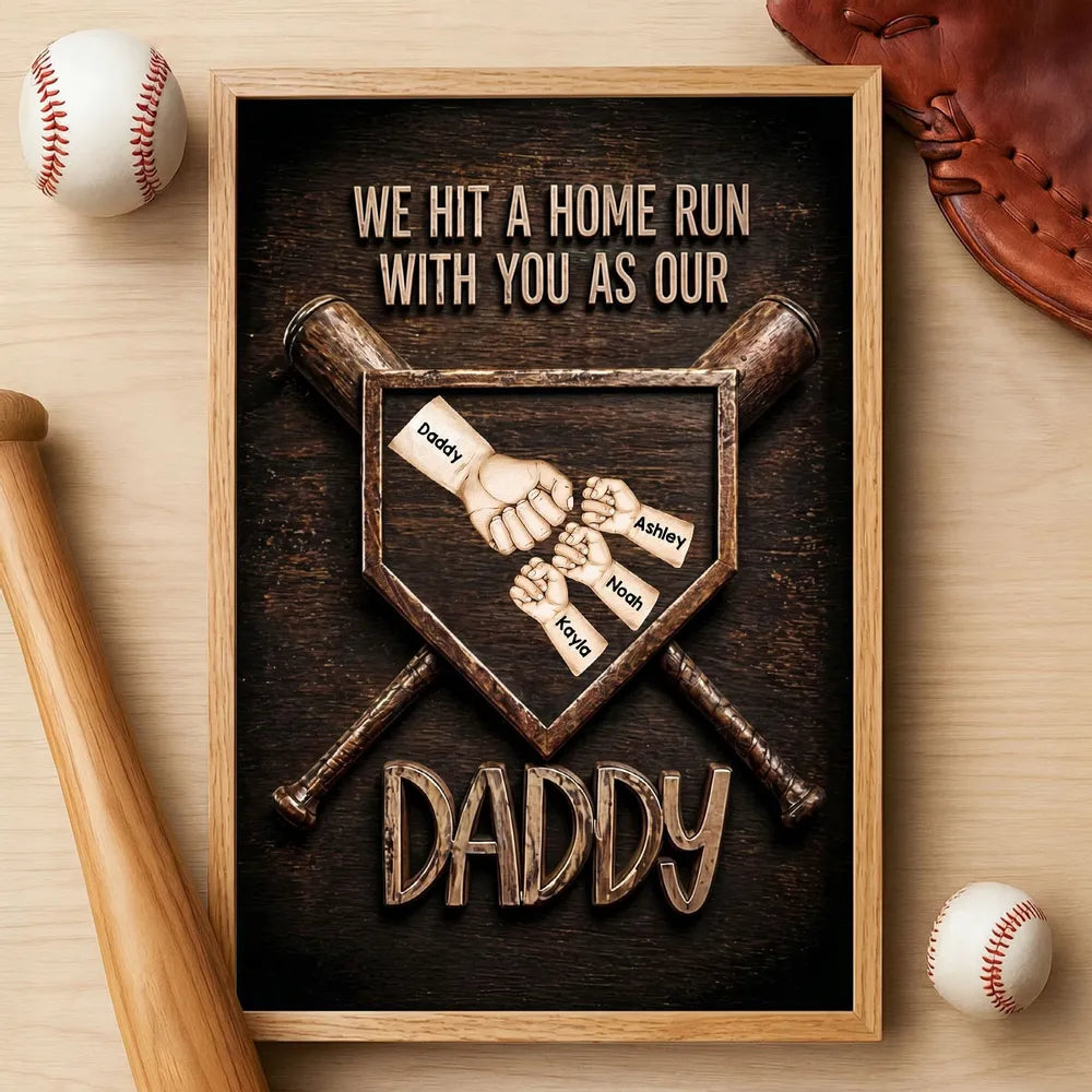 Personalized Baseball Dad Poster We Hit a Home Run with You - Heartwarming Wall Decor Unique Gift for Daddy