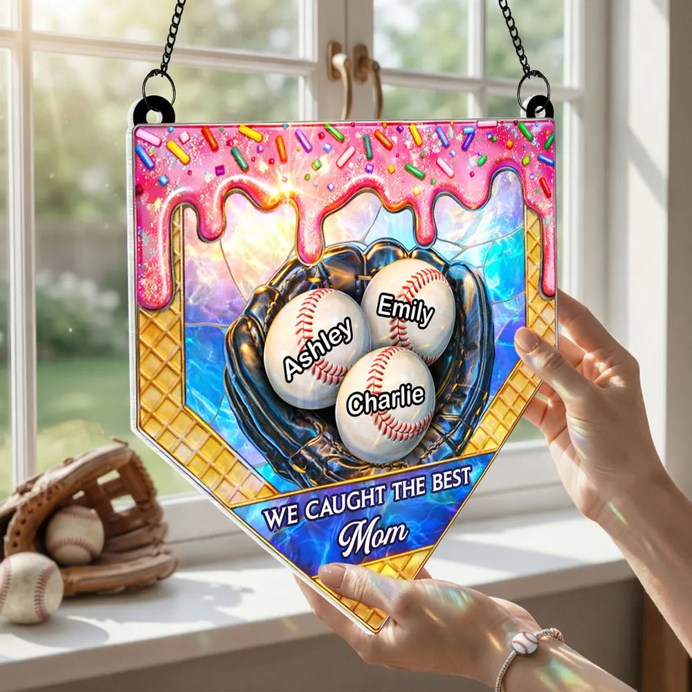 Personalized Acrylic Suncatcher Ornament Baseball Glove Design Window Decor - Unique Mother's Day Gift for Mom
