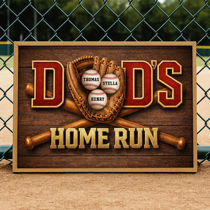 Home Run Dad Poster, Personalized Baseball Wall Art With Custom Names, Meaningful Gift for Dad's Office or Man Cave