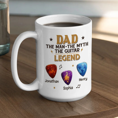 Personalized Ceramic Mug for Dad - The Man The Myth The Guitar Legend, Unique Funny Gift for Guitar Lovers