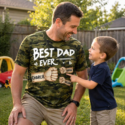 Personalized Best Dad Ever Printed Classic Tee, Camo Fist Bump Unique Father's Day Gift For Dad