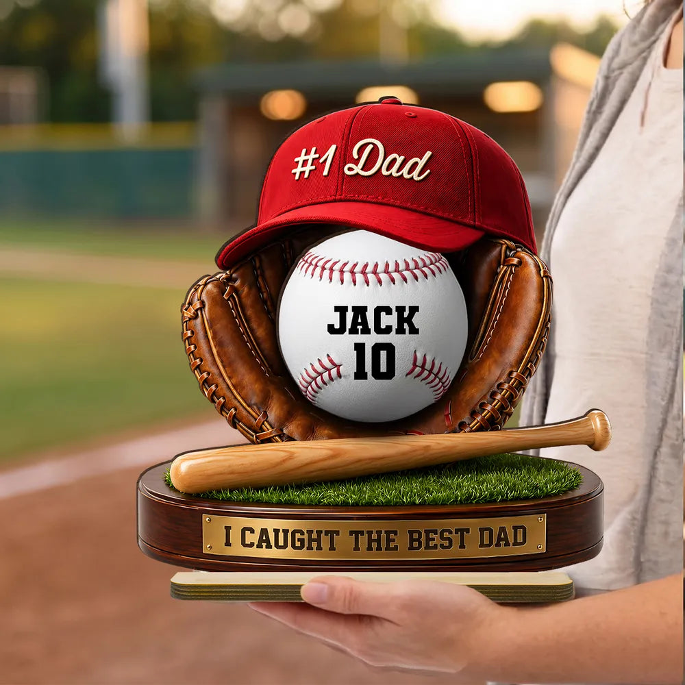 Baseball Dad 2-Layer Wooden Plaque, Custom Family Keepsake with We Caught the Best Dad, Creative Gift